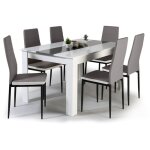 Ensemble table à manger georgia 140 cm blanche et grise et 6 chaises romane grises liseré blanc Ensemble table à manger georgia 140 cm blanche et grise et 6 chaises romane grises liseré blanc