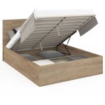 Lit coffre double seaside avec t�te de lit et sommier 140x190 cm fa�on h�tre