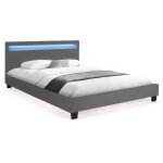 Idmarket - lit double neo avec tte de lit led intgres et sommier 140 x 190 cm pvc gris