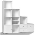 Idmarket - meuble de rangement en escalier liam 4 niveaux bois blanc avec porte et tiroirs