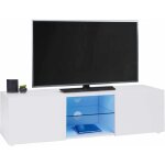Idmarket - meuble tv 113 cm eli blanc étagère en verre avec led Idmarket - meuble tv 113 cm eli blanc étagère en verre avec led
