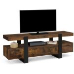 Idmarket ? meuble tv 140 cm avec tiroirs en bois effet vieilli et noir ? rangement optimis� pour �cran ...