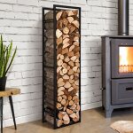 Range bûches vertical acier noir avec étagère h. 170 cm pour cheminée Range bûches vertical acier noir avec étagère h. 170 cm pour cheminée