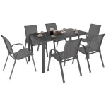 Idmarket - salon de jardin madrid table 150 cm et 6 chaises empilables gris anthracite