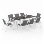 Salon de jardin madrid table 190 cm et 8 chaises empilables blanc et gris Salon de jardin madrid table 190 cm et 8 chaises empilables blanc et gris