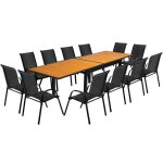 Idmarket - salon de jardin poly extensible table 135 / 270 cm et 12 chaises bois et noir