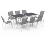 Salon de jardin poly extensible table 90 - 180 cm et 8 chaises blanc et gris