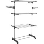 S�choir � linge vertical pliable 3 niveaux maxima capacit� 25m avec cintres et pinces et gris