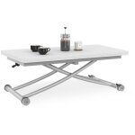 Table basse extensible relevable en table à manger rectangulaire urbana plateau blanc pied chrome Table basse extensible relevable en table à manger rectangulaire urbana plateau blanc pied chrome
