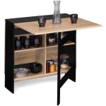 Idmarket - table console pliable edi 2 - 6 personnes avec rangements bois noir plateau faon htre 150 ...