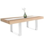 Idmarket - table � manger extensible rectangle phoenix 4 - 8 personnes bois et blanc bande centrale blanche ...