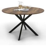 Idmarket - table � manger ronde alix 6 personnes pied araign�e noir et plateau bois fonc� hawkins 110 ...