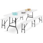 Idmarket - table pliante d'appoint portable et 2 bancs pliables 180 cm - gris - pour camping ou r�ception ...