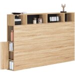 Idmarket - tête de lit sur pied cleo 165 cm avec rangements fermés et niches façon hêtre et noir Idmarket - tête de lit sur pied cleo 165 cm avec rangements fermés et niches façon hêtre et noir