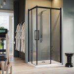 Idralite - parois cabine de douche angulaire verre transparent avec easy - clean h 200 mod. prime black ...