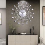 Ikodm - horloge murale argent� geante avec strass, metal silencieuse pendule murale moderne nordic d�coration, ...