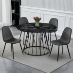 Ilayda - table à manger ronde design effet marbre pied central en métal noir Ilayda - table à manger ronde design effet marbre pied central en métal noir