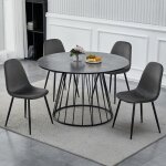 Mobilier deco - ilayda - table  manger ronde effet marbre gris pied central design mtal noir