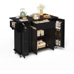�lot de cuisine avec plan de travail rabattable, table roulante de cuisine sur roulettes, noir