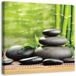 Image sur toile, pierres noires et vert zen - 30x30