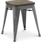 Privatefloor - tabouret de bar design industriel - bois & m�tal - 45 cm - nouvelle edition - stylix gris ...