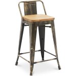 Privatefloor ? tabouret de bar 60 cm avec dossier ? acier et bois trait� ? design industriel ? con�u ...