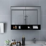 Inlife - armoire � miroir de salle de bain led noir 80x15x60 cm mdf