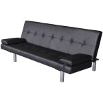 Inlife - canap - lit rglable avec 2 oreillers cuir synthtique noir