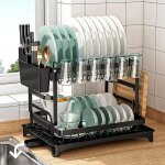 Inox egoutoire vaisselle cuisine noir  2 niveaux avec plateau d'gouttement, schoir  vaisselle, avec ...