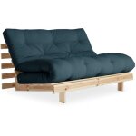 Inside75 - canap convertible futon roots pin naturel coloris bleu ptrole couchage 140x200 cm.