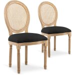 Intensedeco - lot de 2 chaises m�daillon louis xvi cannage rotin tissu noir