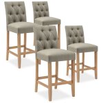 Intensedeco - lot de 4 chaises de bar en bois gaya tissu beige - h65cm