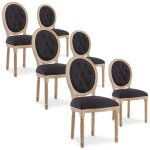 Intensedeco ? lot de 6 chaises m�daillon capitonn�es louis xvi en tissu noir ? largeur 49 cm ? hauteur ...