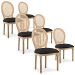 Intensedeco - lot de 6 chaises m�daillon louis xvi cannage rotin tissu noir