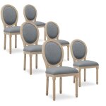 Intensedeco - lot de 6 chaises m�daillon louis xvi tissu gris