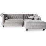 Intensedeco - canap� d'angle droit empire velours argent style chesterfield