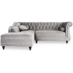 Intensedeco - canap� d'angle gauche empire velours argent style chesterfield