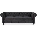 Intensedeco - canape chesterfield velours 3 places altesse noir Intensedeco - canape chesterfield velours 3 places altesse noir