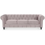 Intensedeco - canape chesterfield velours 3 places altesse taupe