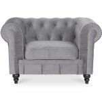 Intensedeco - fauteuil chesterfield velours altesse argent