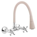 Invena - robinet cuisine mitigeur beige mural manettes croisillons roma bec flexible