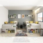 Chambre 6040 avec lit simple et bureau en blanc us� et blanc