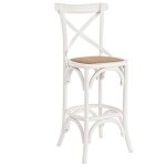 Bizzotto - chaise de bar 50x52x118 cm en bois blanc et rotin naturel - knei