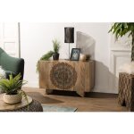 Macabane - indra - buffet bois manguier 83x45cm 2 portes 2 �tag�res colombo