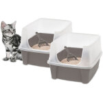 Iris ohyama, 2 pack, bac � liti�re pour chat avec c�t�s hauts, pas de d�versement de liti�re, bord haut ...