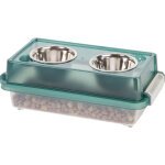 Iris ohyama, gamelle sur�lev�e avec stockage boite plastique, 5l, vert, mangeoire pour chien, chat, avec ...