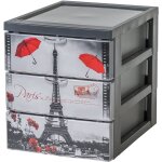 Iris ohyama, petite tour de rangement de bureau a5, 3 petits tiroirs, motif paris, scf - a5