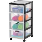 Iris ohyama, tour de rangement, organisateur plastique, 4 tiroirs de 4 l, poign�es ergonomiques, roues, ...