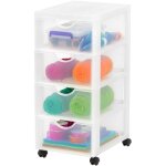 Iris ohyama, tour de rangement, organisateur plastique, 4 tiroirs de 4 l, poign�es ergonomiques, roues, ...