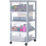 Iris ohyama, tour de rangement plastique sur roulettes a4, 4 tiroirs moyen, gris, dc - 004